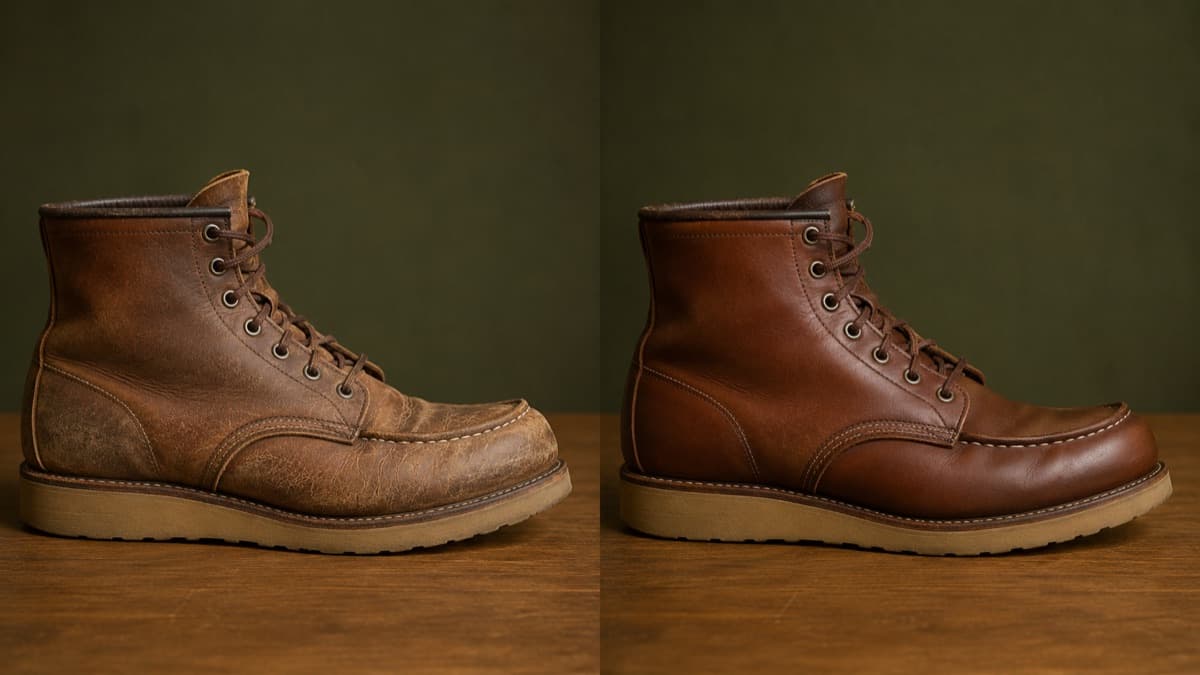 The same item photographed twice under identical light and from an identical angle, untreated on the left and treated on the right.