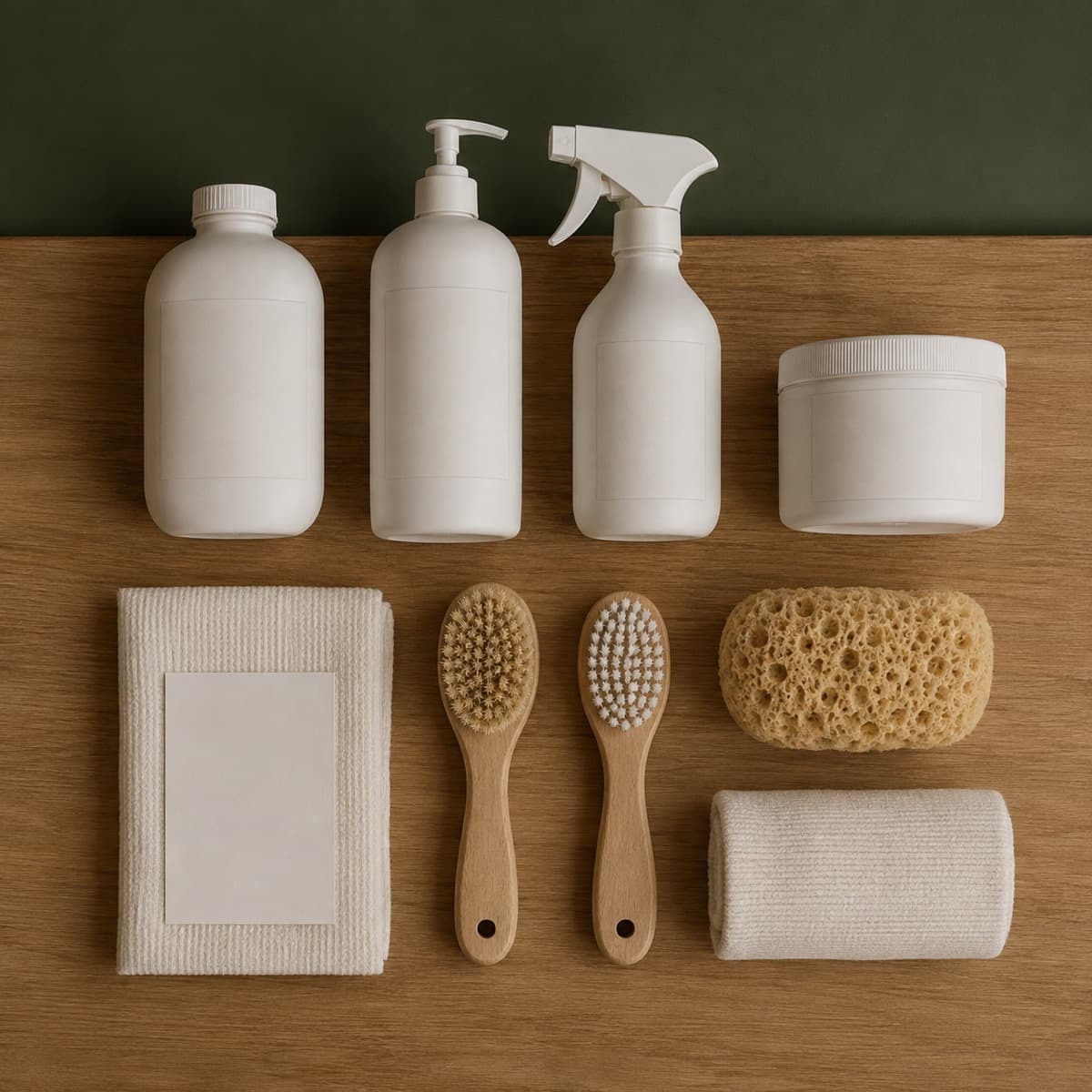 Full Season Kur — wax-white packaging on an oak surface against a moss-green background
