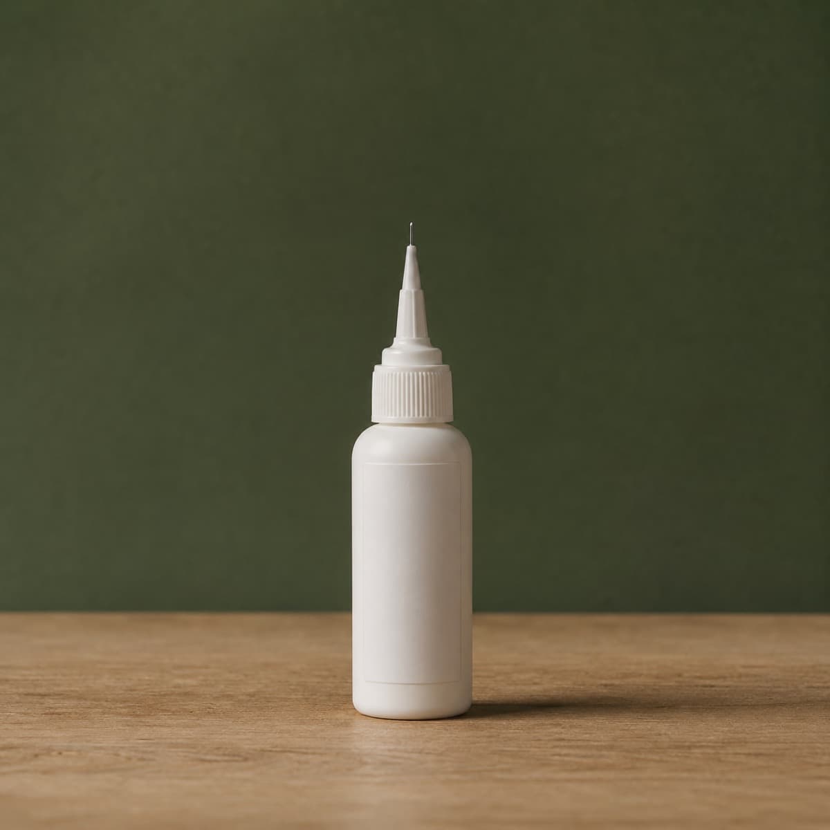 Ink & Dye Stain Remover 50 ml — wax-white packaging on an oak surface against a moss-green background