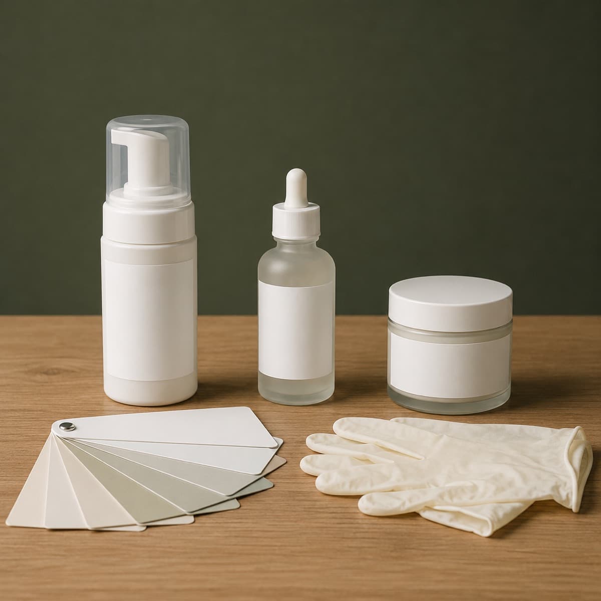 Restore Kur (Dry & Faded) — wax-white packaging on an oak surface against a moss-green background