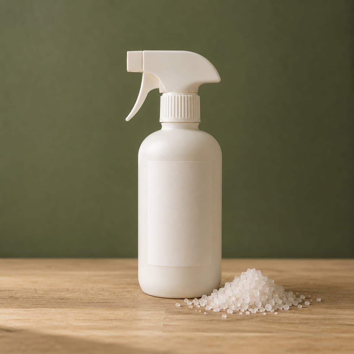 Winter Salt Guard 250 ml — wax-white packaging on an oak surface against a moss-green background